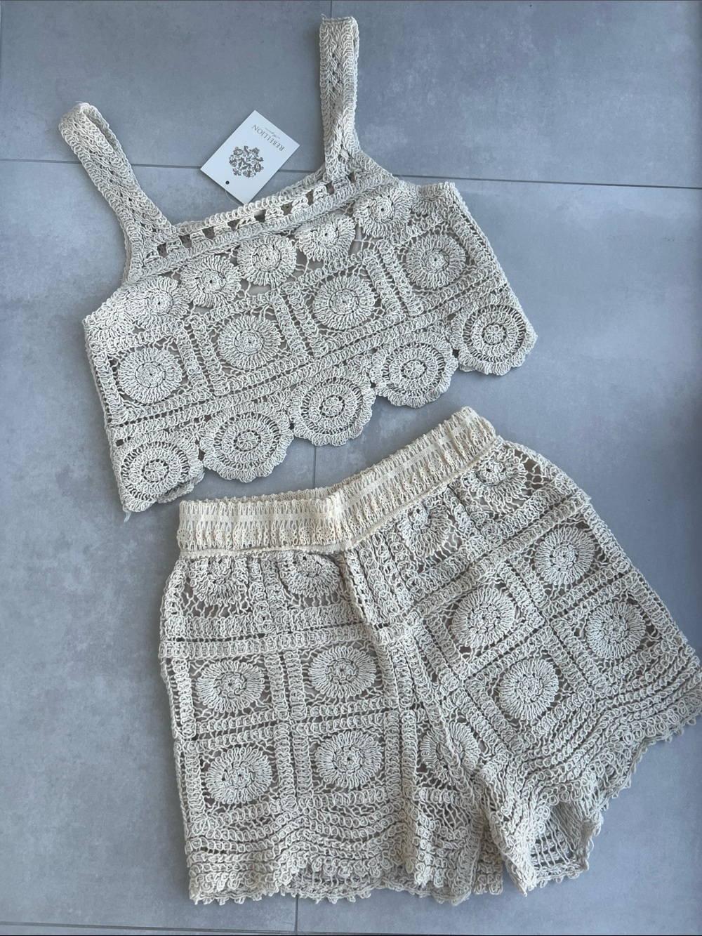 High-Waist Crochet Shorts Set in Cream — Boho Summer Knit